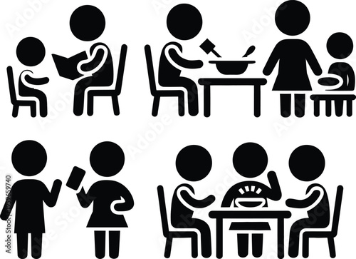 Four scenarios of people engaging in social and professional interactions