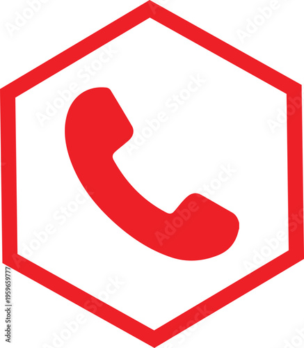 Red telephone handset icon inside a red hexagonal frame