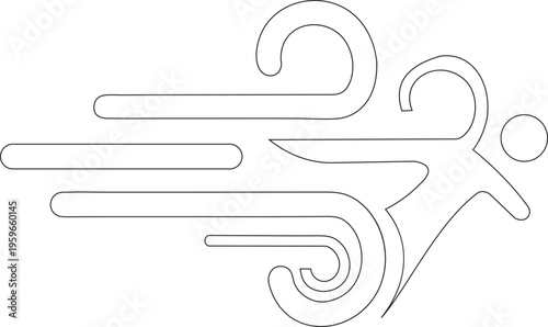 Minimalist wind icon vector, abstract blowing air symbol with motion lines, simple black and white weather graphic for climate and speed concepts