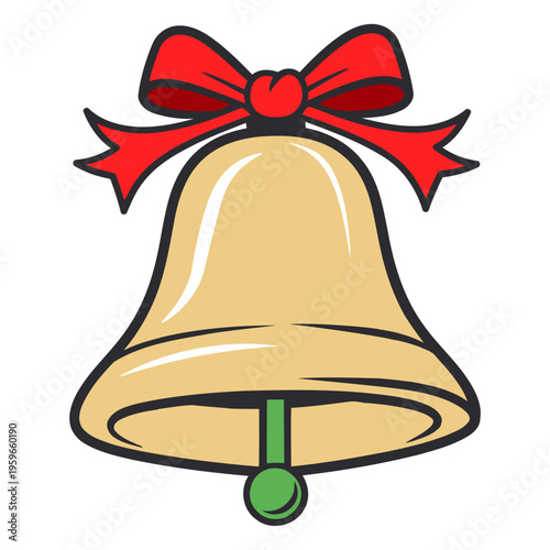 A festive Christmas bell icon with a red bow and green clapper, perfect for holiday designs