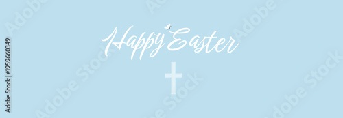 Easter banner with Cross Symbol, Christian Minimal Illustration, Blue Pastel Religious Background, 