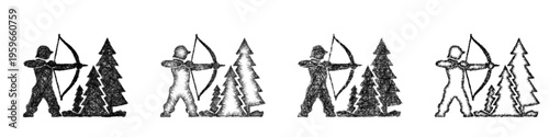 Sketch forest archer icon design set