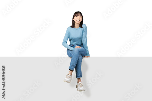 Tableau sur toile 椅子に座る女性 リラックスした自然なポーズの人物素材（背景透過PNG）, Woman Sitting on Chair Relaxed Casual Pose