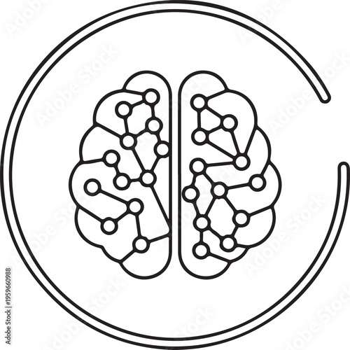 Black and white minimalist symmetrical brain outline