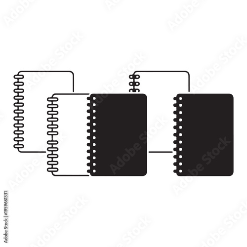 Notebook spiral diary silhouette vector illustration with note taking and school stationery concept design