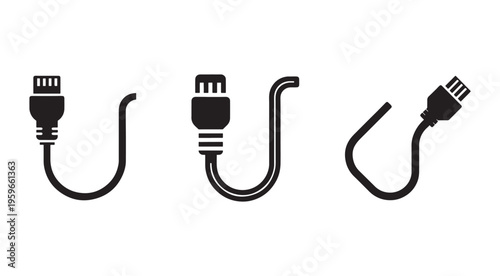 Usb cable connectors icons in different positions  electronic device connection symbols