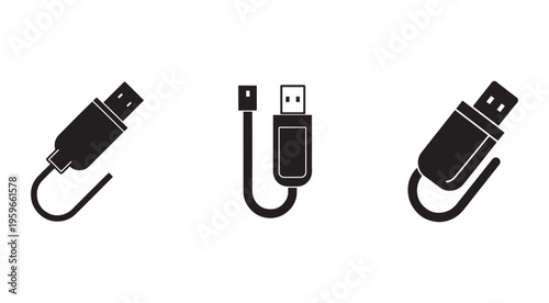 Usb cables in different orientations for data transfer and charging purposes  electronic connectors and cords