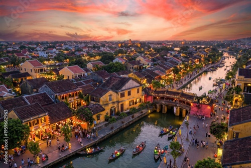 Aerial view of Hoi An ancient town at sunset