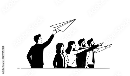 Coaching leadership guidance team paper plane vector illustration