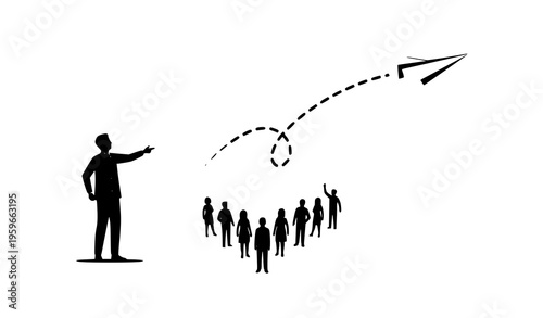 Manager mentoring team launching paper plane success vector illustration