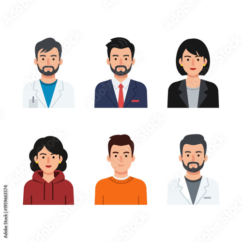 Diverse Character Avatars Set - Male Female Professionals and Casual People Vector Illustration Design Stock Image