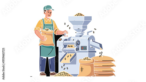 Grain Mill Operator: A diligent operator oversees the milling process, demonstrating expertise and precision. The illustration encapsulates the essence of industry and the commitment to quality.