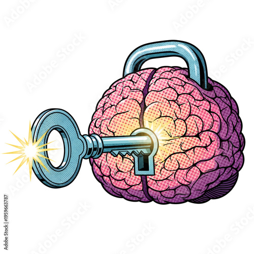 Unlock Your Mind Brain Key Concept Illustration Learning Knowledge Creativity Innovation Education Mental Health Psychology Cognitive Function