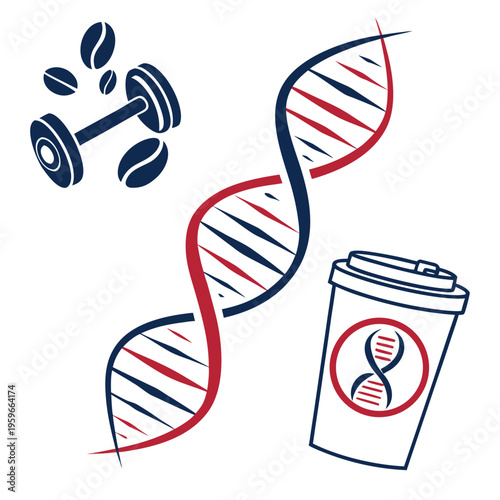 Visualizing the connection between dna, fitness activities, and coffee intake, highlighting how genetics can impact exercise routines and caffeine consumption