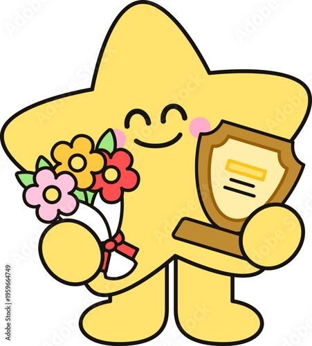 꽃다발과 상패 별 캐릭터