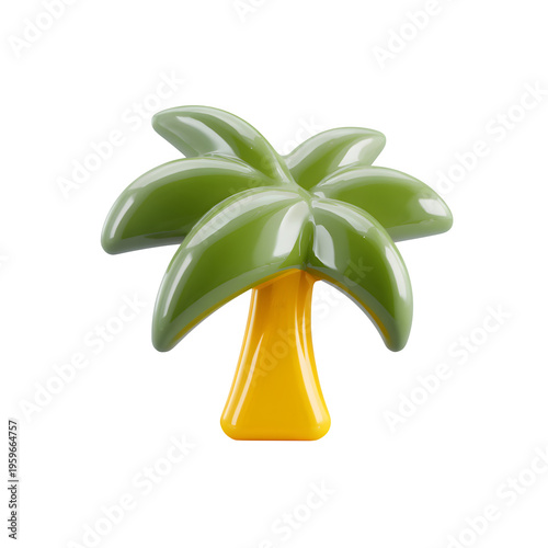 Glossy plastic palm tree summer icon design on transparent background