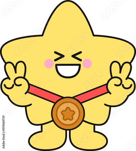 동메달 양쪽 브이하는 별 캐릭터