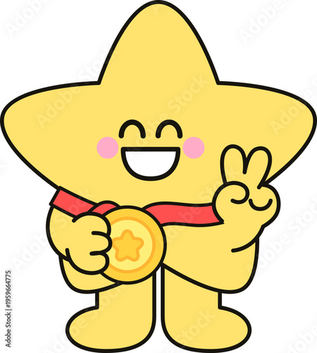 메달 들고 브이하는 별 캐릭터