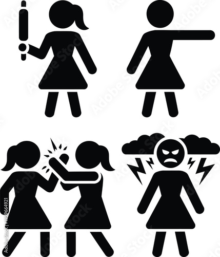 Illustrations depicting different forms of interpersonal conflict among women