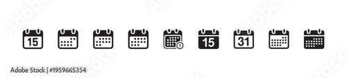 Calendar icons collection showing different date displays and notifications simple vector set