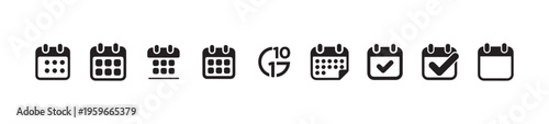 Various calendar icons depicting scheduling important dates time tracking and task completion in simple style