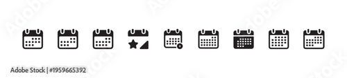 Various calendar icons showing date planning symbols notifications and different grid layouts for design