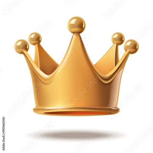 3d realistic vector icon. Golden king or queen crown. Victory gold crown. Isolated on white background.