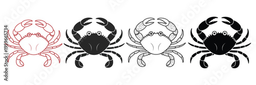 Crab Vector Illustration in Hand Drawn Sketch Style, Vintage Engraving Seafood Character with Ink Pencil Lines, Retro Marine Shellfish Silhouette, Detailed Old School Graphic Isolated