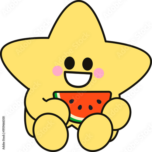 앉아서 수박 들고 있는 별 캐릭터