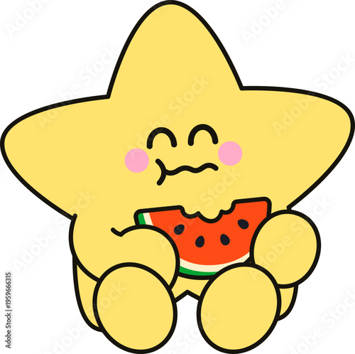 앉아서 수박 먹고 있는 별 캐릭터