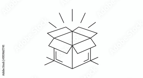 An open box with lines radiating outwards suggesting an idea or new product launch