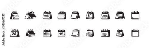 Set of calendar icons, event date reminder, schedule, organizer, deadline, flat symbol, modern design concept