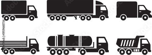 Logistics and Cargo Truck Silhouette Icon Set