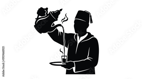 Traditional Moroccan Tea Serving Ceremony Silhouette Icon Illustrating Cultural Hospitality and Refreshment Ritual