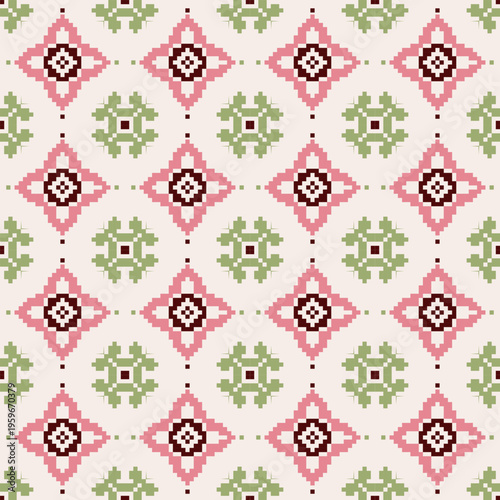 Green Pink Seamless floral Pattern background: Vector Illustration for Fabric, Clothing, wallpaper, tile floor and Motif Design