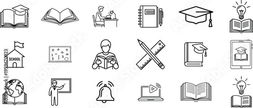 Educational icons and symbols for learning and academic institutions