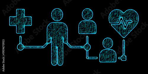 Digital healthcare network with medical heart pulse and smart patient connectivity background