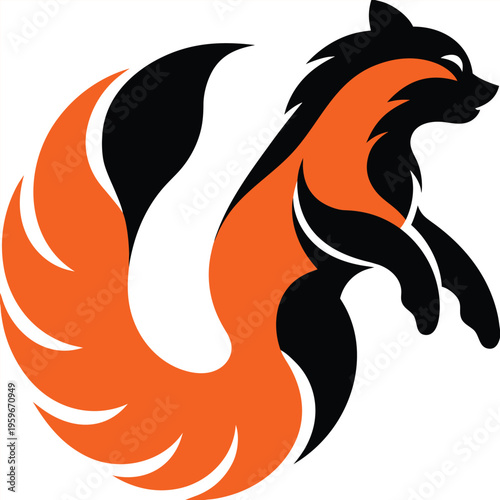 Red panda silhouette, bushy tail, flat vector. isolated on White Background