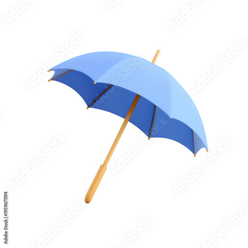 Light blue umbrella for rainy day protection isolated on transparent background