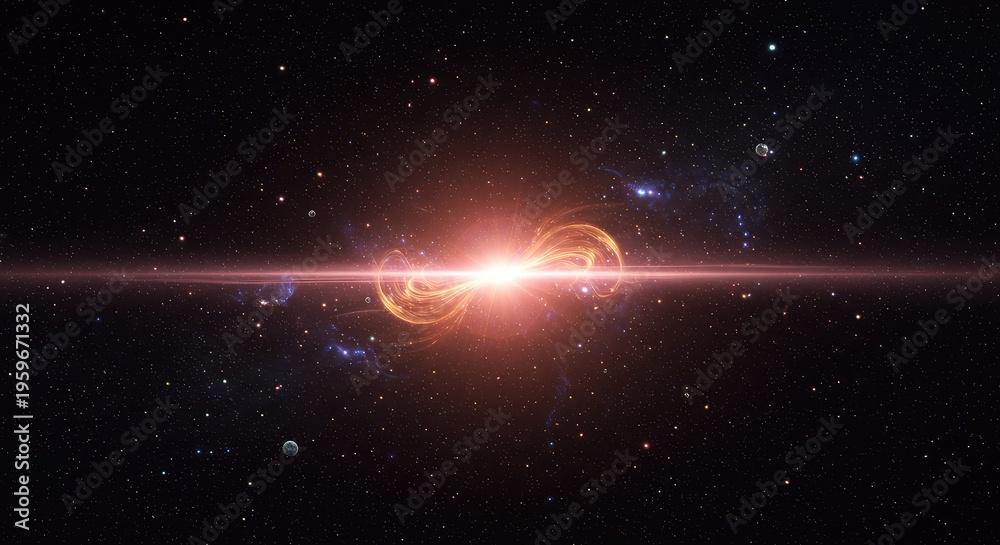 Fototapeta premium Abstract illustration of continuous, infinite energy flowing through deep cosmic space, symbolizing endless time and permanence, energy, conceptual, light
