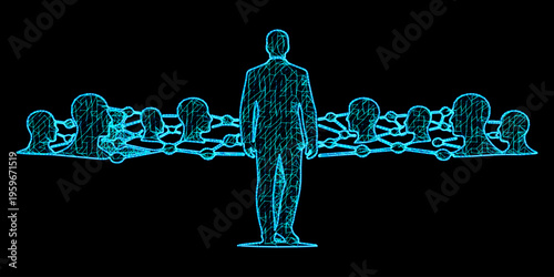 Human leadership controlling artificial intelligence network mesh background