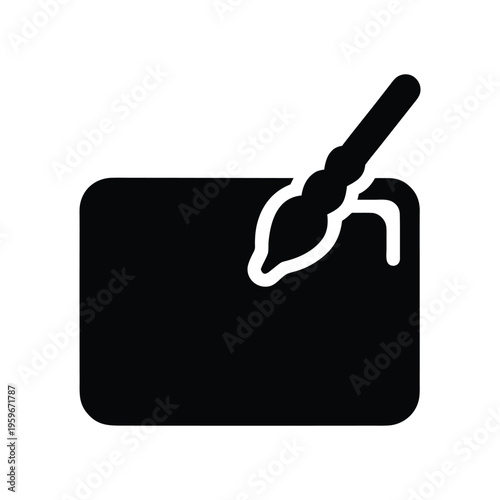 Simple tablet with a stylus pen silhouette. isolated on White Background