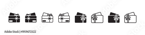 Gift card icon set coupon voucher pictogram bonus or discount symbol credit bank card present package