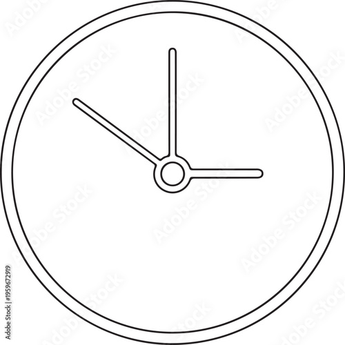Minimal black outline round clock with hour and minute hands