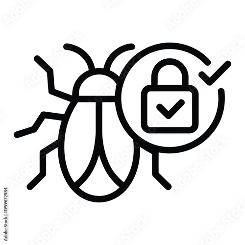 Software debugging and cybersecurity protection line art icon.