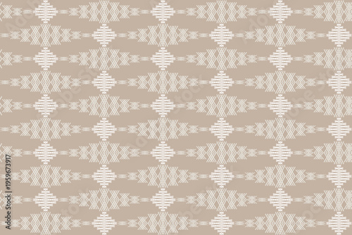 Ikat Geometric Seamless Pattern, Tribal Diamond Folk Design, Taupe and Cream Textile Motif, CMYK