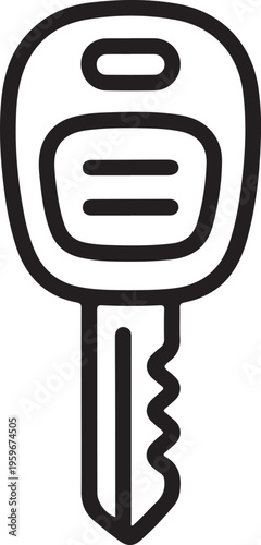 Car key icon outline illustration vehicle access symbol, automotive security concept, ignition key graphic, minimal black line design, modern transport accessory