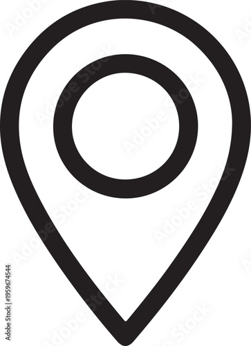 Location pin icon outline illustration map marker symbol, GPS navigation concept, geolocation indicator graphic, minimal black line design, modern location pointer