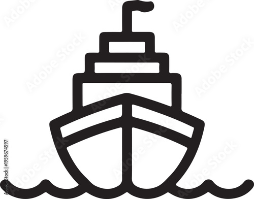 Cargo ship icon outline illustration maritime transport vessel concept, ocean freight shipping symbol, global logistics and delivery, minimal black line nautical design