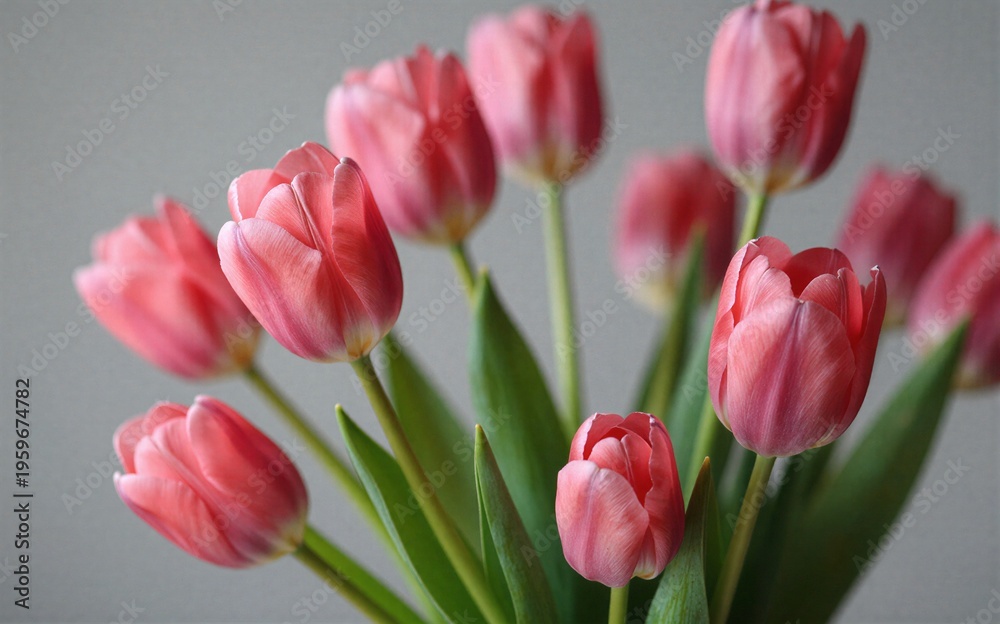 Obraz premium Pink tulips bloom gracefully their soft petals and green stems